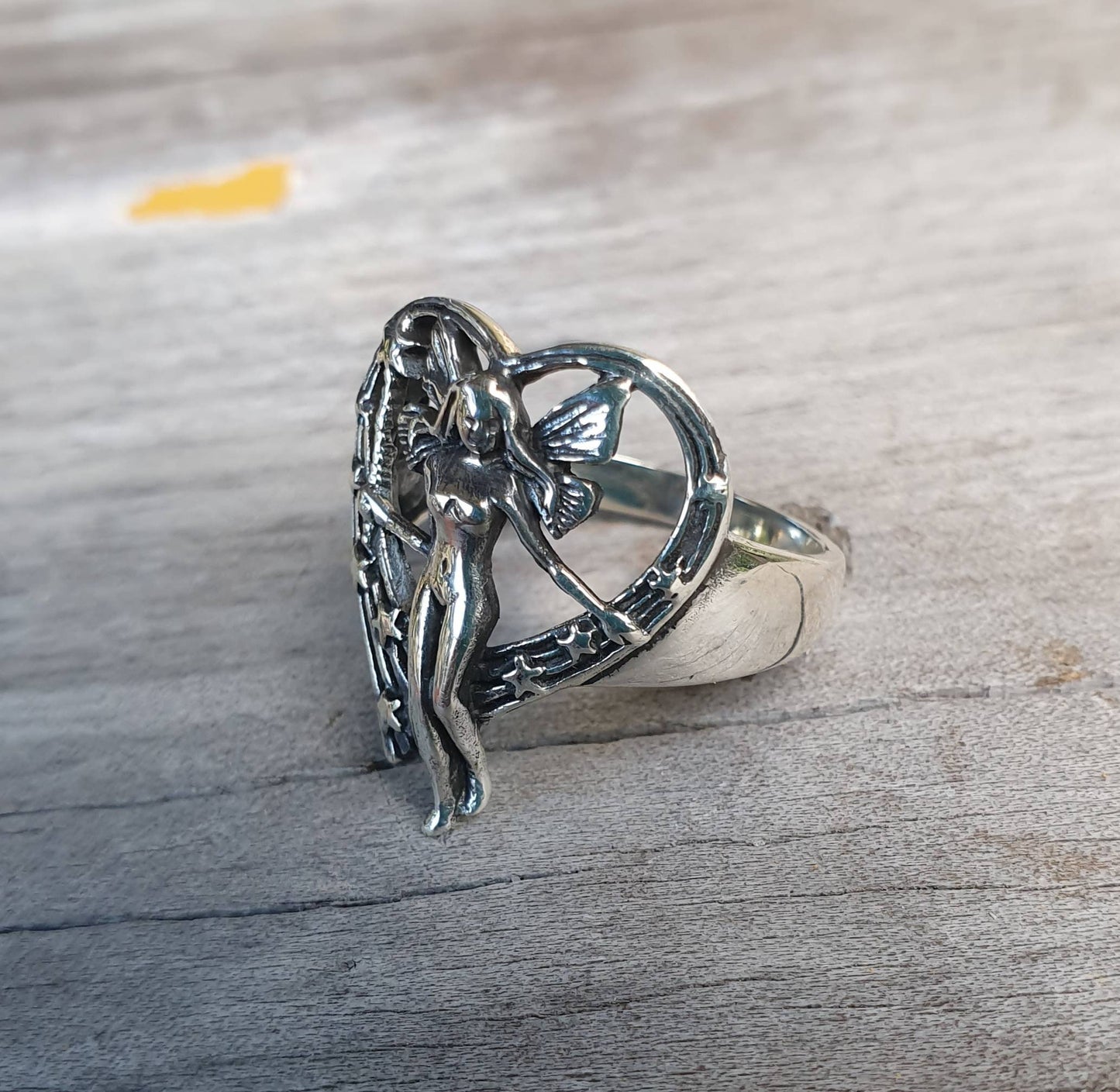 fairy,heart ring,sterling silver,heart and stars,art nouveau faerie,woodland,goddess,angel,new age,magic,boho,nymph,gypsy,shic,goddess