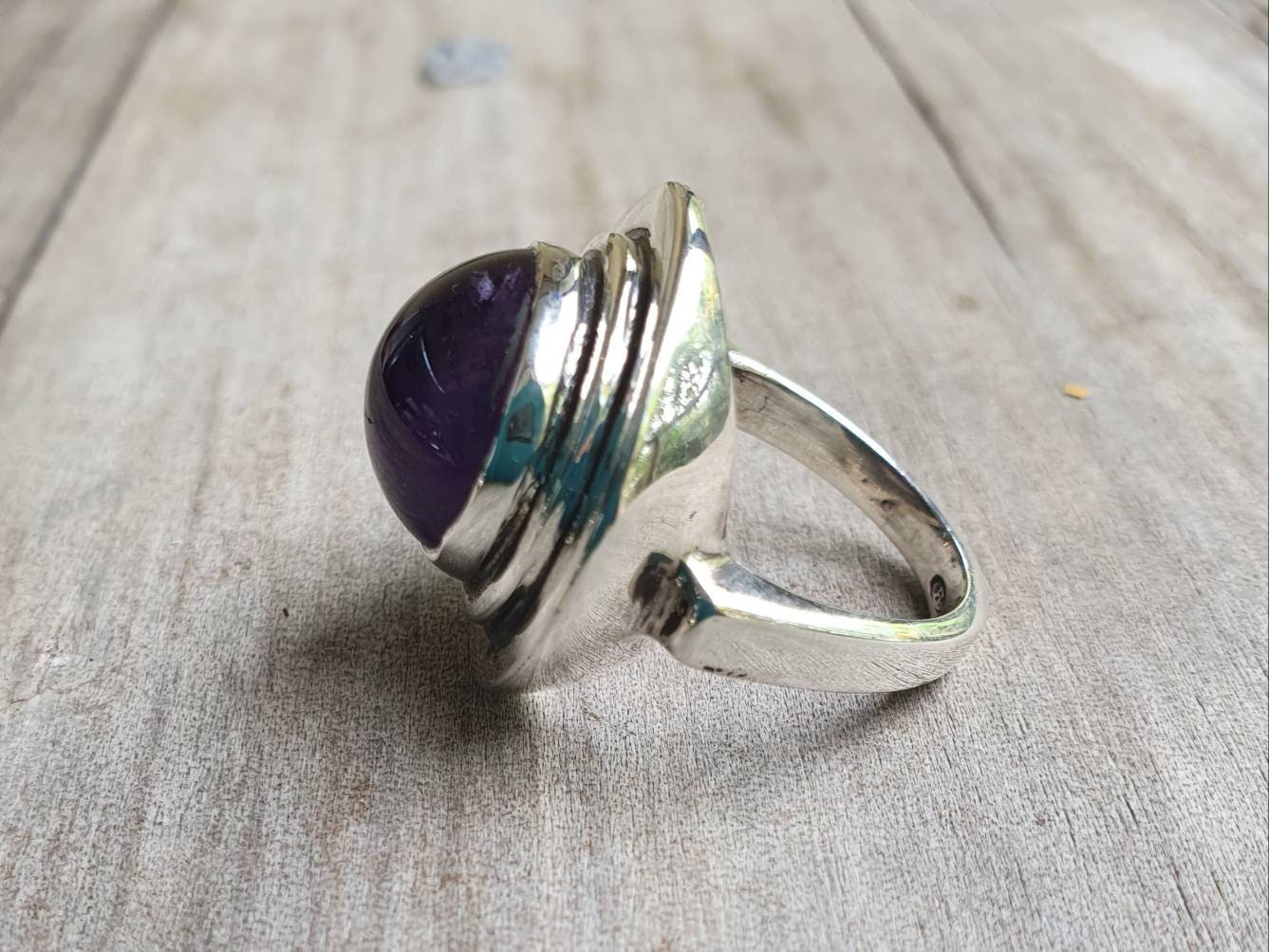 Amethyst ring,sterling silver,chunky ring,boho,gemstone ring,handmade,retro ring,modern,industrial