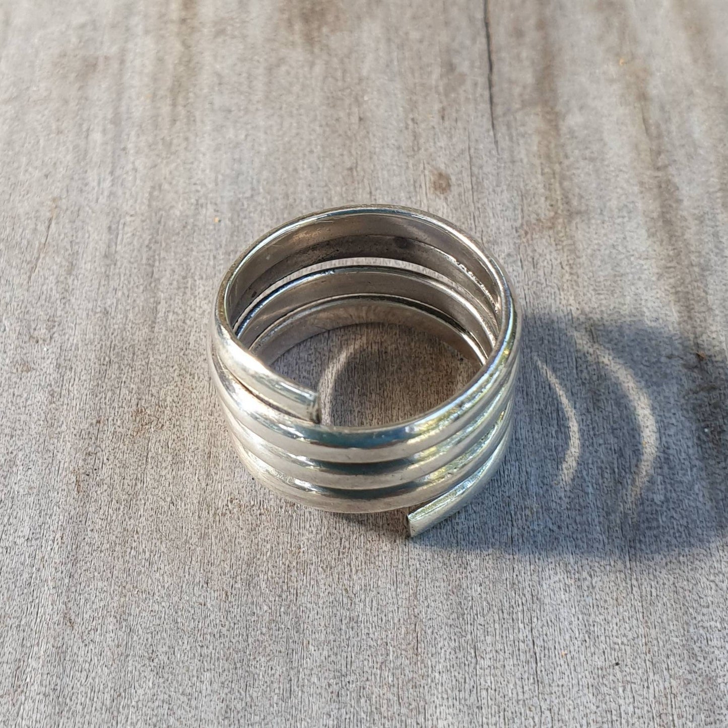 Coil spiral ring,sterling silver, wide adjustable band,wrap around,modern,