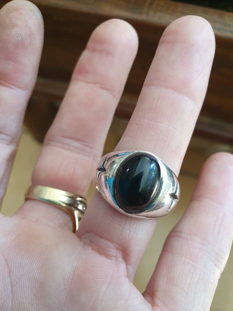 Onyx ring,Chunky,cross,star,sterling silver,black stone,handmade,tribal,dress signet ring,aztec,mans fashion,boho,hipster