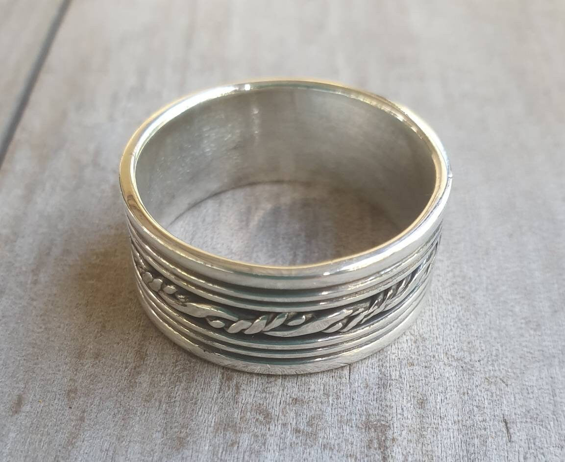 Wide silver band,twisted wire,solid sterling silver,ornate oxidized ring,unisex flat ring,mans dress ring, wedding ring