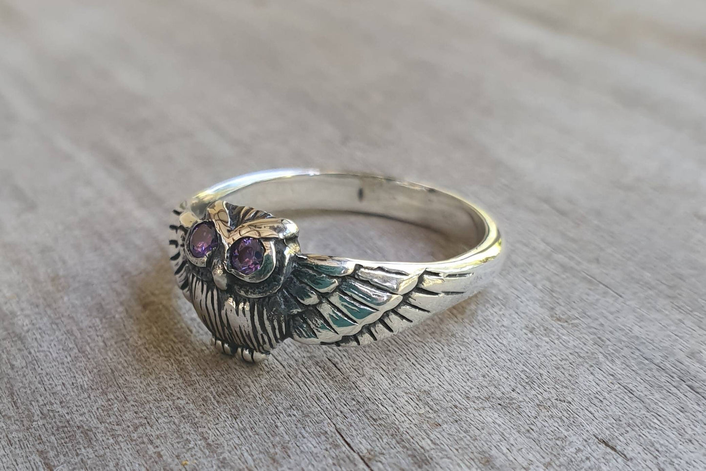 petite owl ring,sterling silver, bird ring,boho,gypsy,goddess,woodland,womens fashion,Swarovski crystal,
