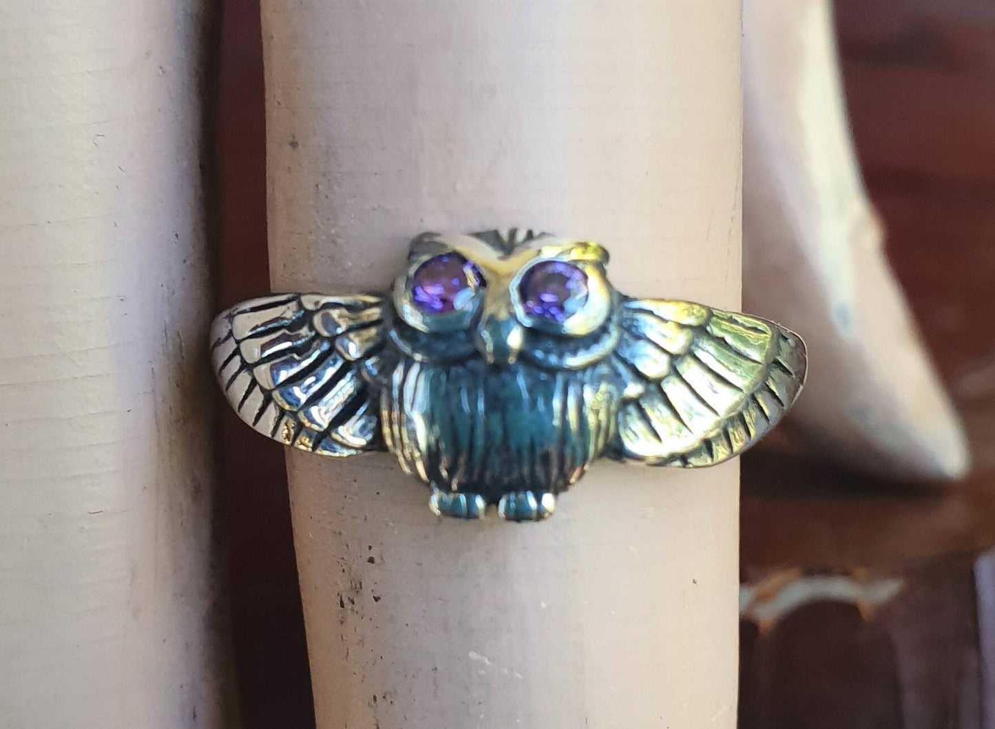 petite owl ring,sterling silver, bird ring,boho,gypsy,goddess,woodland,womens fashion,Swarovski crystal,