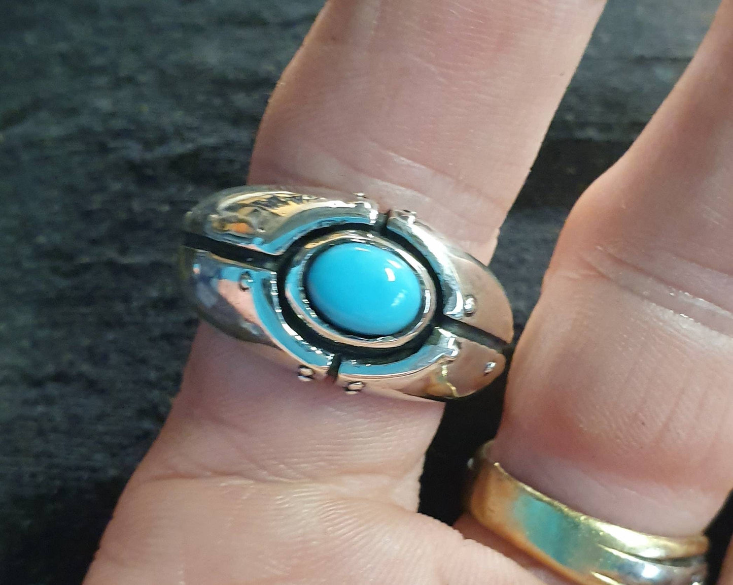 Turquoise ring,mans industrial ring,sterling silver,handmade, steampunk,solid dress ring,wedding ring,mans stone ring,gemstone ring,