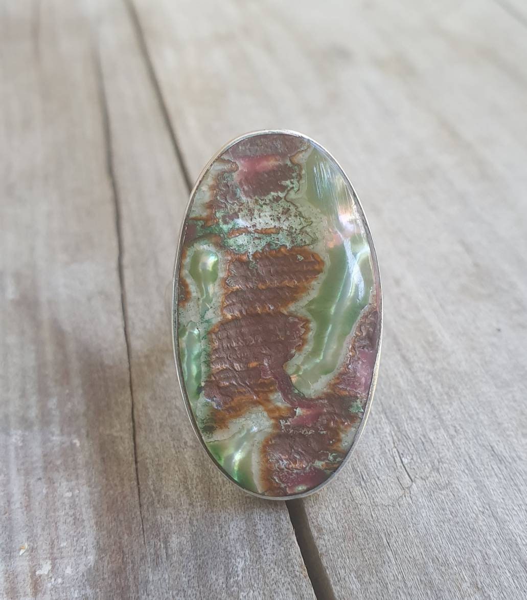 Long ring ,sterling silver,shell ring,boho,large ring,handmade,goddess ring,new age,shell ring,chunky ring