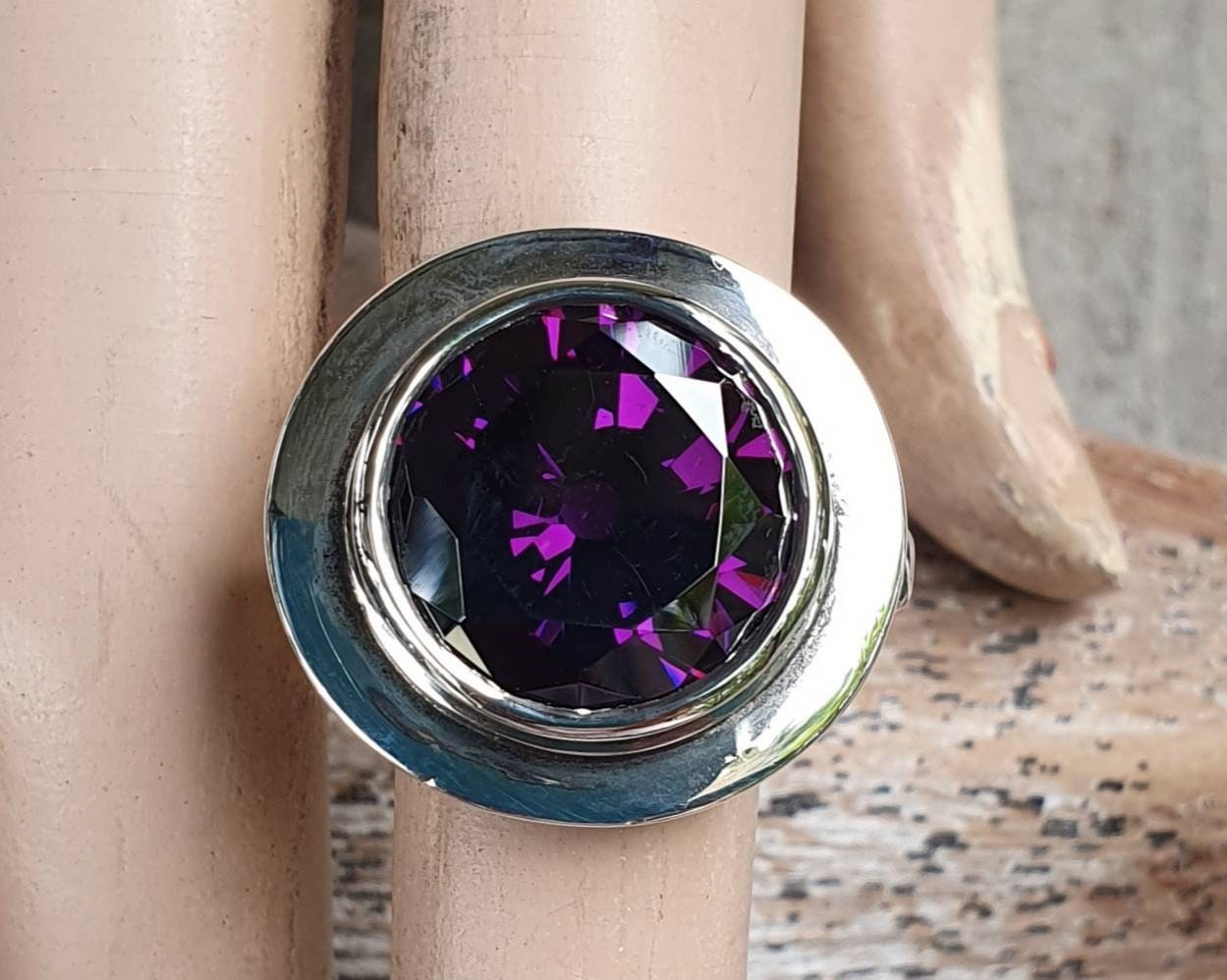 Amethyst cz ring,sterling silver,chunky ring,boho,gemstone ring,handmade,retro ring,modern,industrial