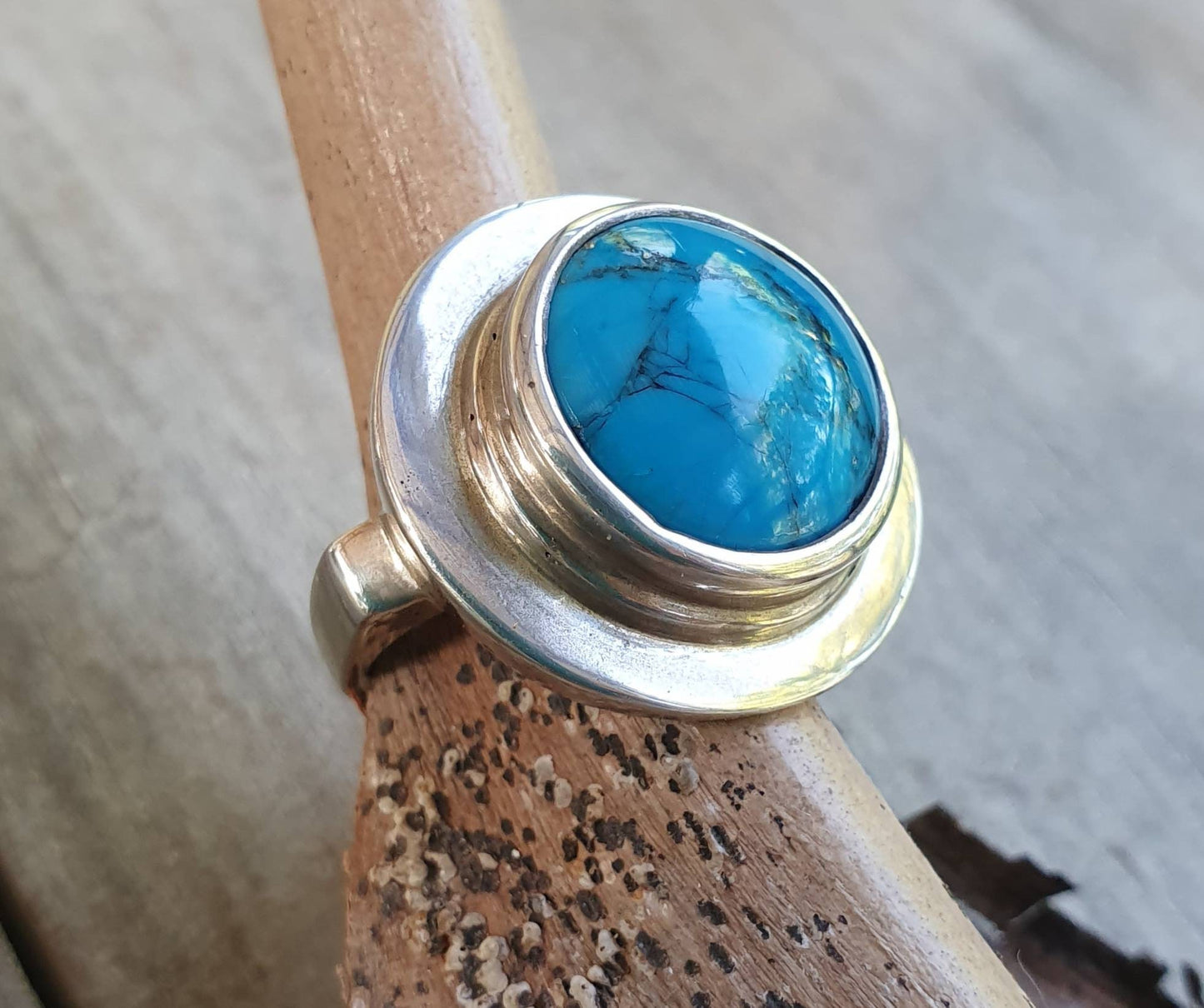 Moshave turquoise ring,sterling silver,large chunky ring,boho,large gemstone ring,handmade,retro ring,modern