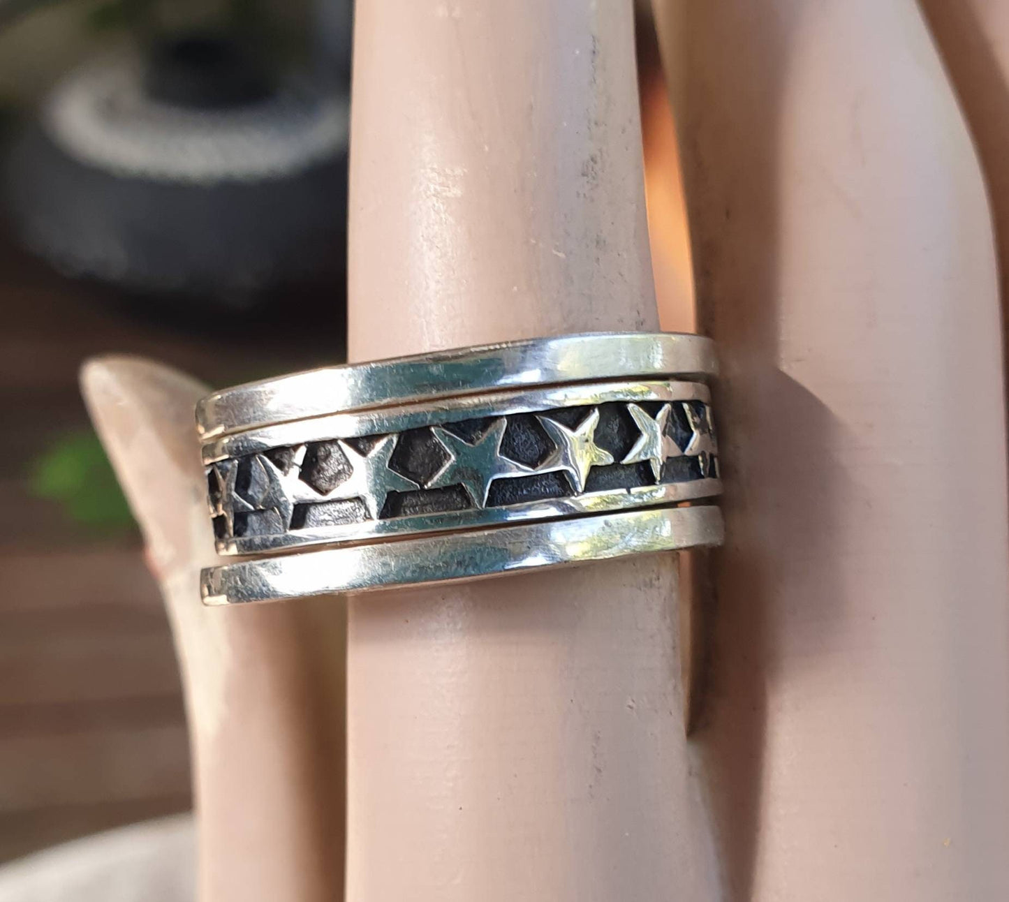 chunky stacker rings,Sterling silver,3 set stackers rings,star band,plain solid bands