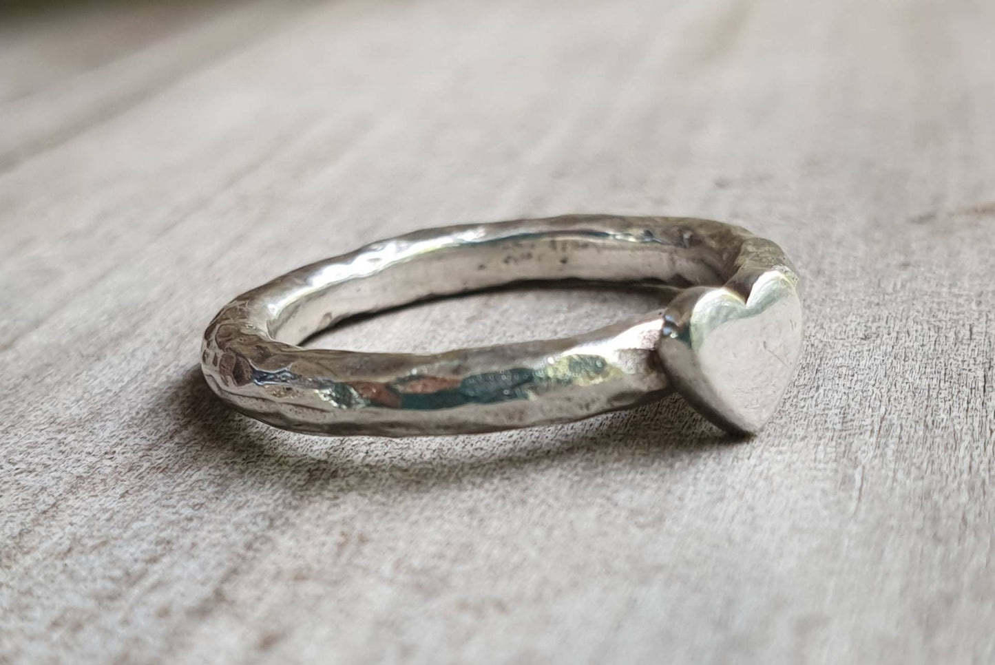 Heart ring,sterling silver,stacker,chunky hammered band,handmade,boho,goddess,round wedding band,thick silver ring,