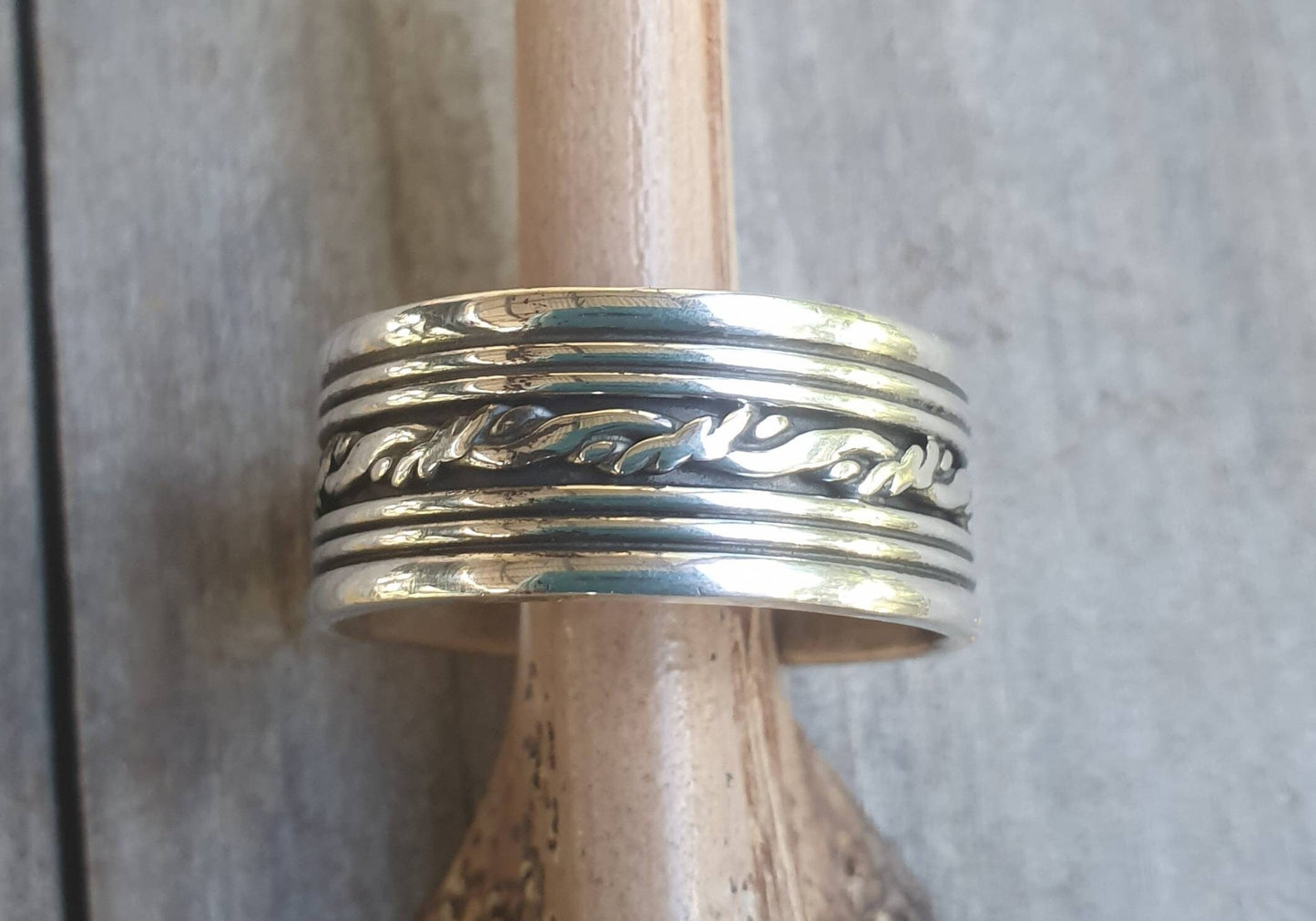Wide silver band,twisted wire,solid sterling silver,ornate oxidized ring,unisex flat ring,mans dress ring, wedding ring