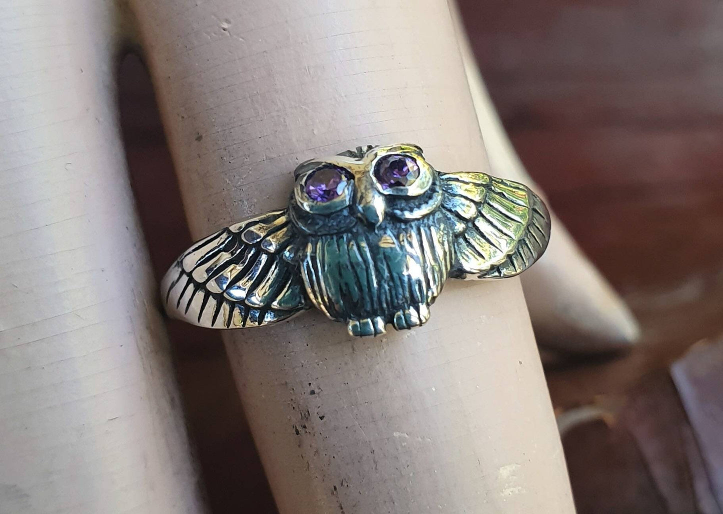 petite owl ring,sterling silver, bird ring,boho,gypsy,goddess,woodland,womens fashion,Swarovski crystal,