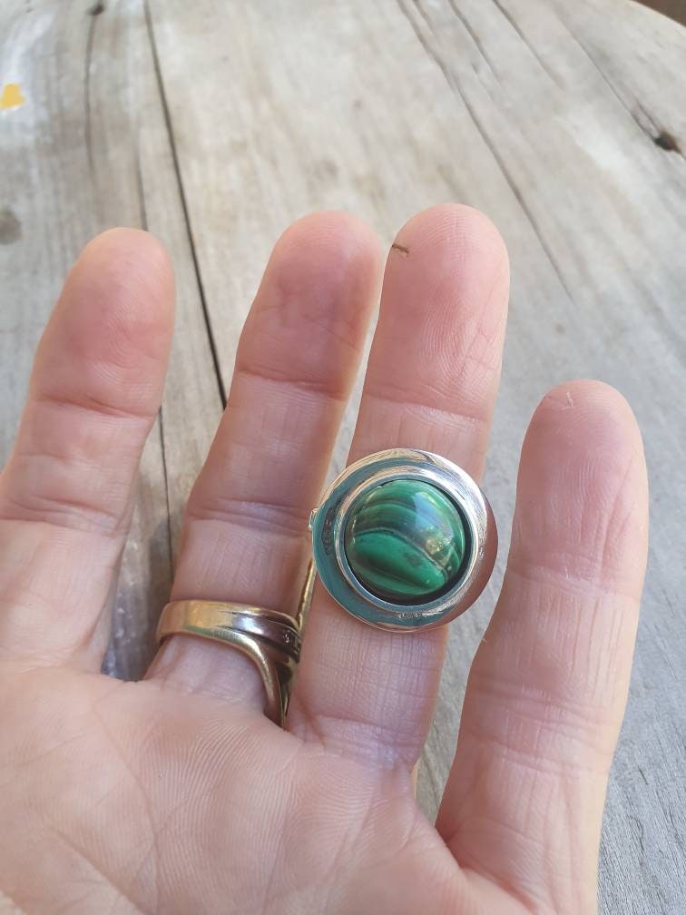 malachite ring,sterling silver,chunky ring,wedding ring,boho,handmade, retro ring,modern,