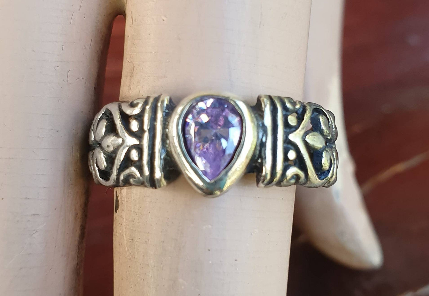 Filegree ring,sterling silver,syn ruby cz,flower,boho,handmade,gypsy,goddess,women fashion