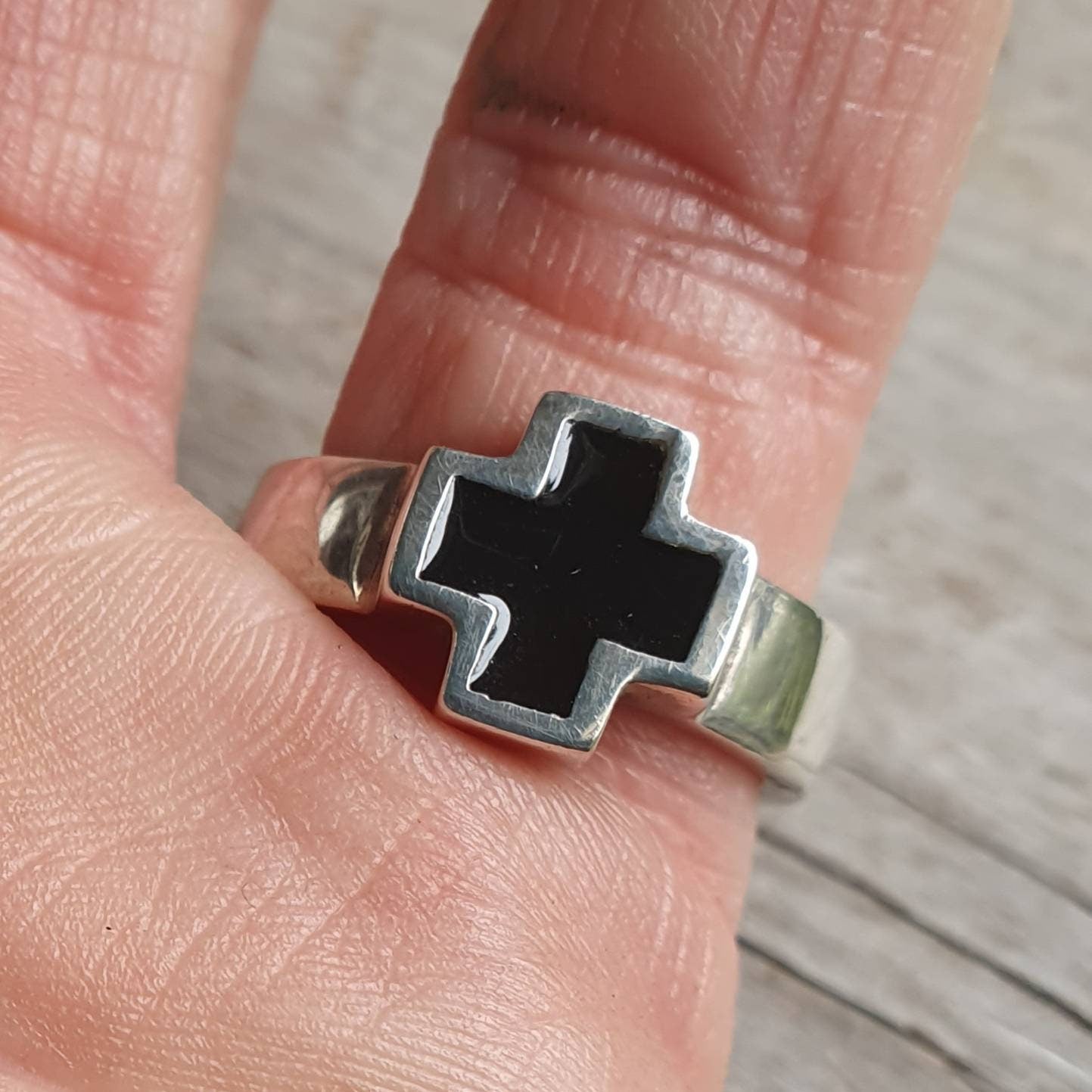 cross ring,sterling silver,even cross,black enamel, Christian,Celtic cross,medieval,religious,pagan,Jesus,hand made,knights templar