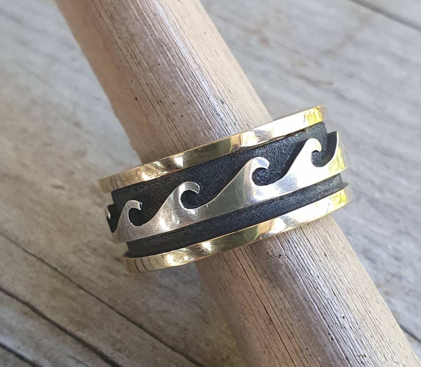 Gold Surf ring,two tone,9ct gold and sterling silver,wave ring,surfer ring,surf,surfing,wave wedding ring,