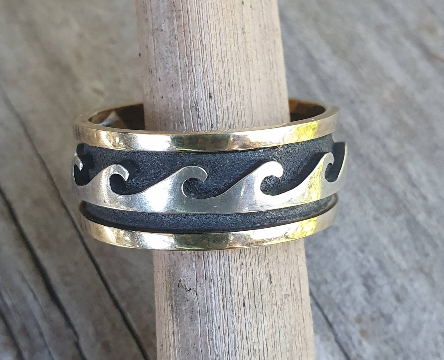 Gold Surf ring,two tone,9ct gold and sterling silver,wave ring,surfer ring,surf,surfing,wave wedding ring,