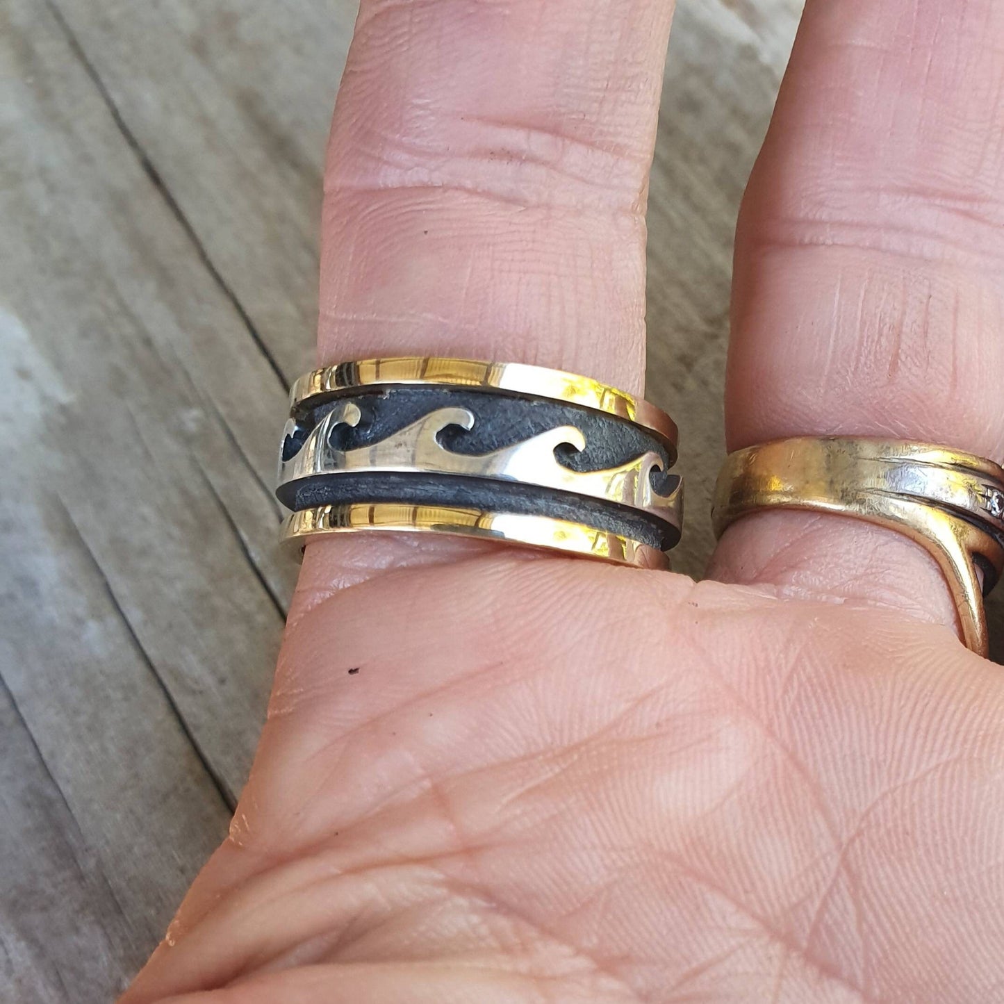 Gold Surf ring,two tone,9ct gold and sterling silver,wave ring,surfer ring,surf,surfing,wave wedding ring,