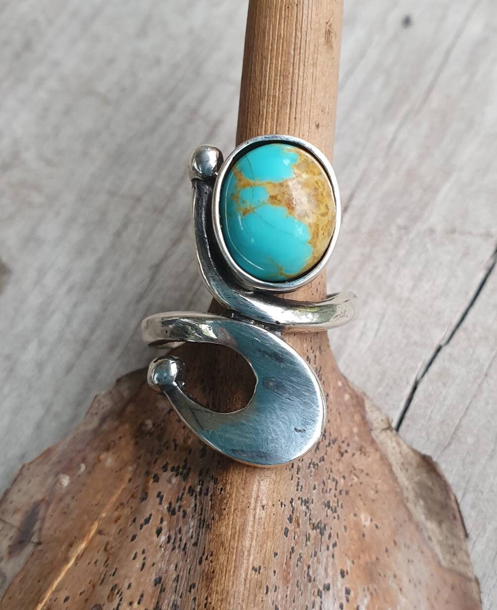 Long turquoise ring, sterling silver,goddess,art deco,long elegant ring,art nouveau swirl.