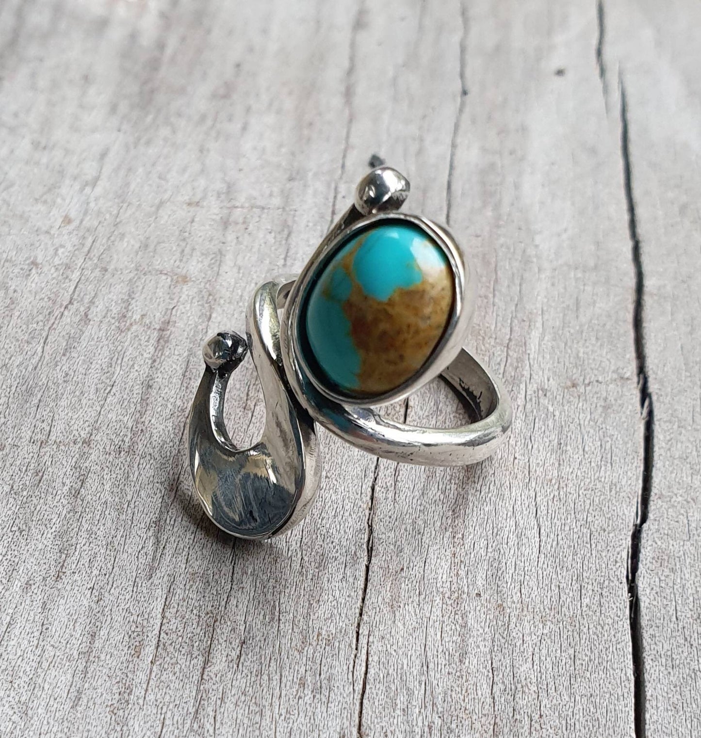 Long turquoise ring, sterling silver,goddess,art deco,long elegant ring,art nouveau swirl.