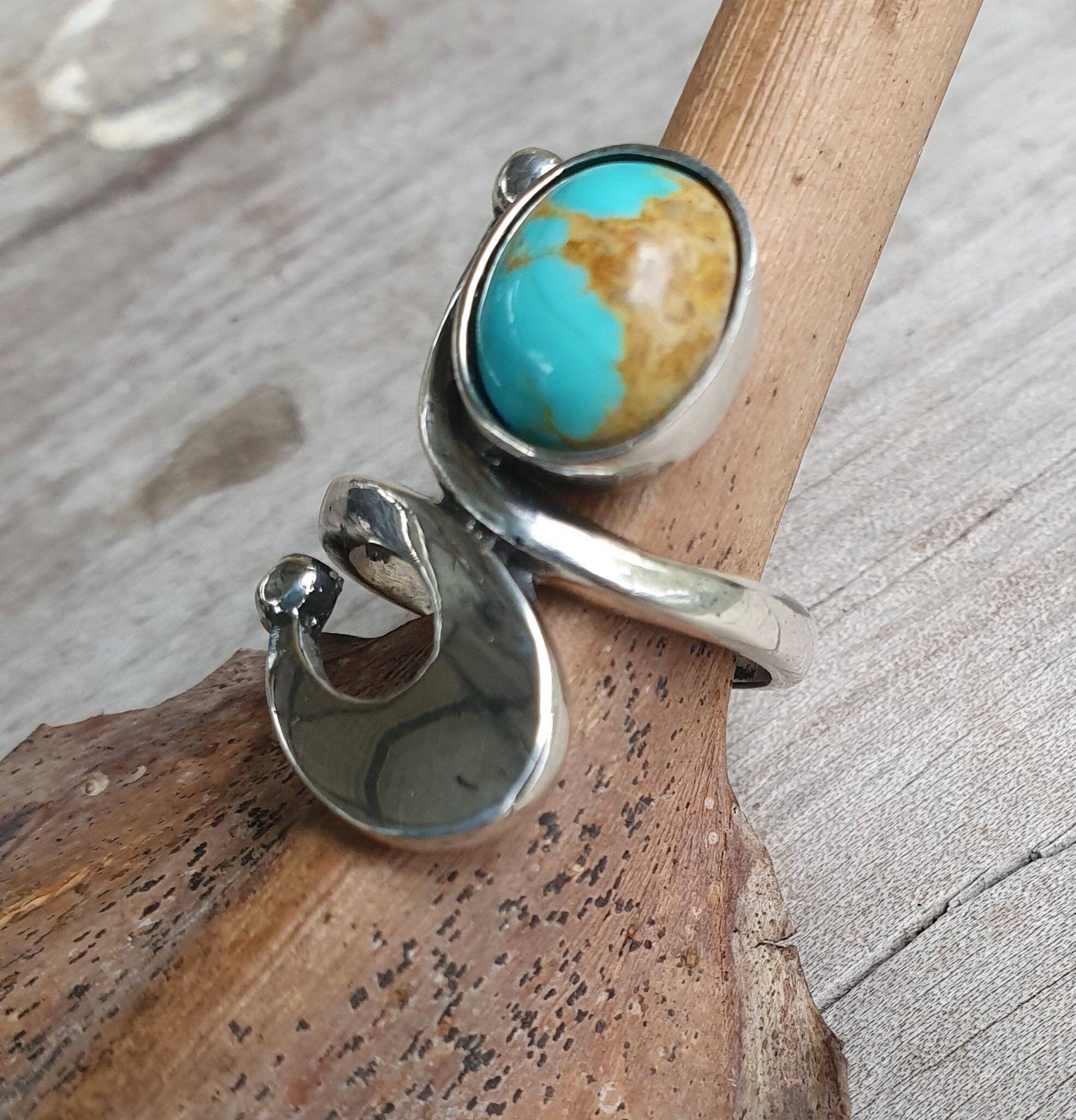 Long turquoise ring, sterling silver,goddess,art deco,long elegant ring,art nouveau swirl.