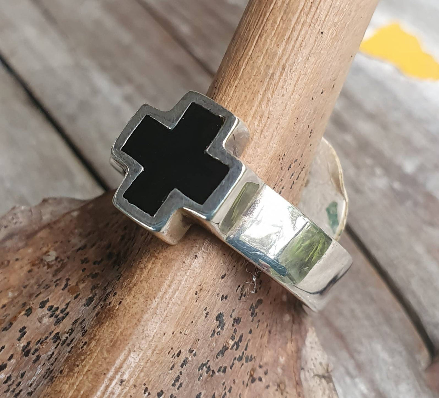 cross ring,sterling silver,even cross,black enamel, Christian,Celtic cross,medieval,religious,pagan,Jesus,hand made,knights templar