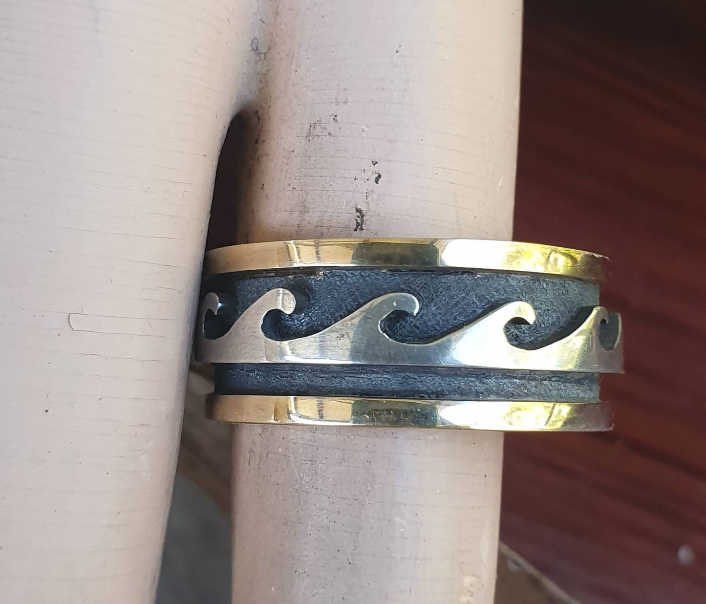 Gold Surf ring,two tone,9ct gold and sterling silver,wave ring,surfer ring,surf,surfing,wave wedding ring,