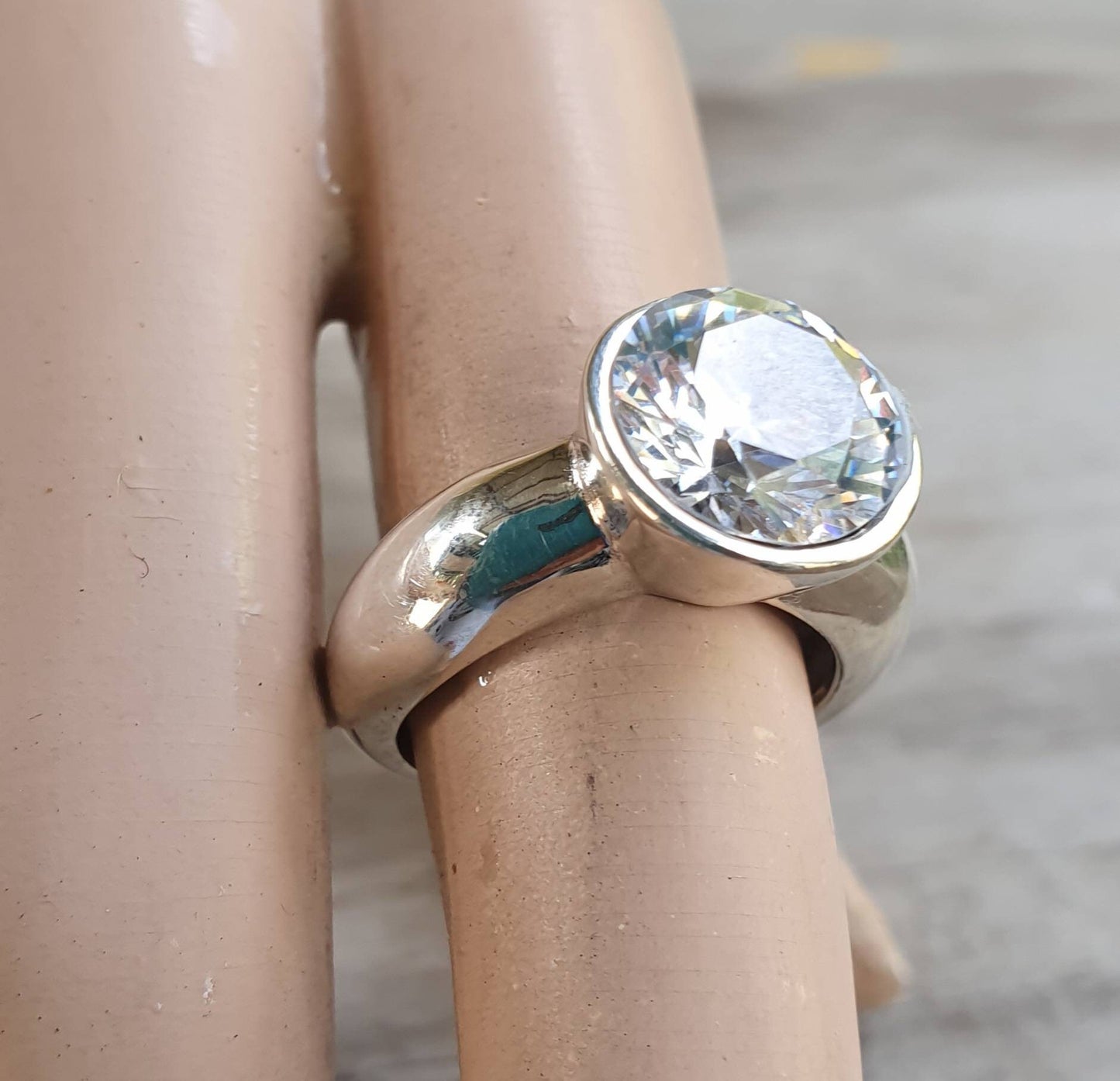 Cubic zirconia ring,sterling silver,chunky solitare,silver cz,handmade, ring,goddess,boho,solitare ring,new age,