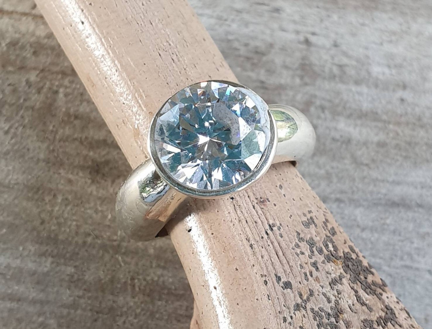 Cubic zirconia ring,sterling silver,chunky solitare,silver cz,handmade, ring,goddess,boho,solitare ring,new age,