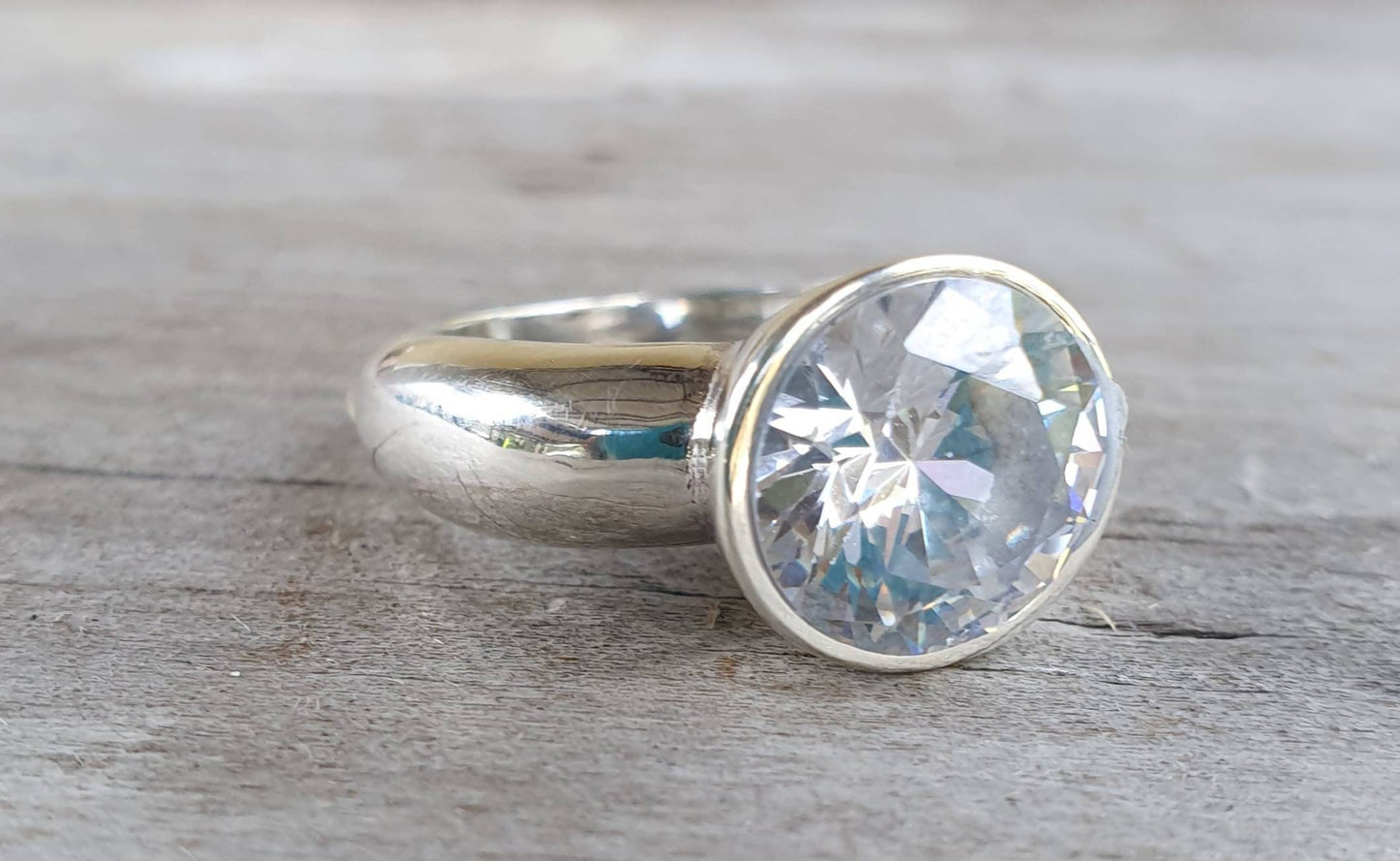 Cubic zirconia ring,sterling silver,chunky solitare,silver cz,handmade, ring,goddess,boho,solitare ring,new age,