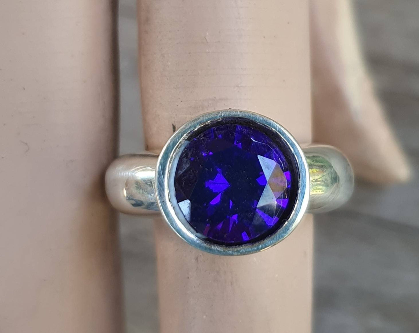 Cz ring,sterling silver,Purple Cubic zirconia,chunky amethyst solitare,silver cz,handmade, ring,goddess,boho,solitare ring,new a