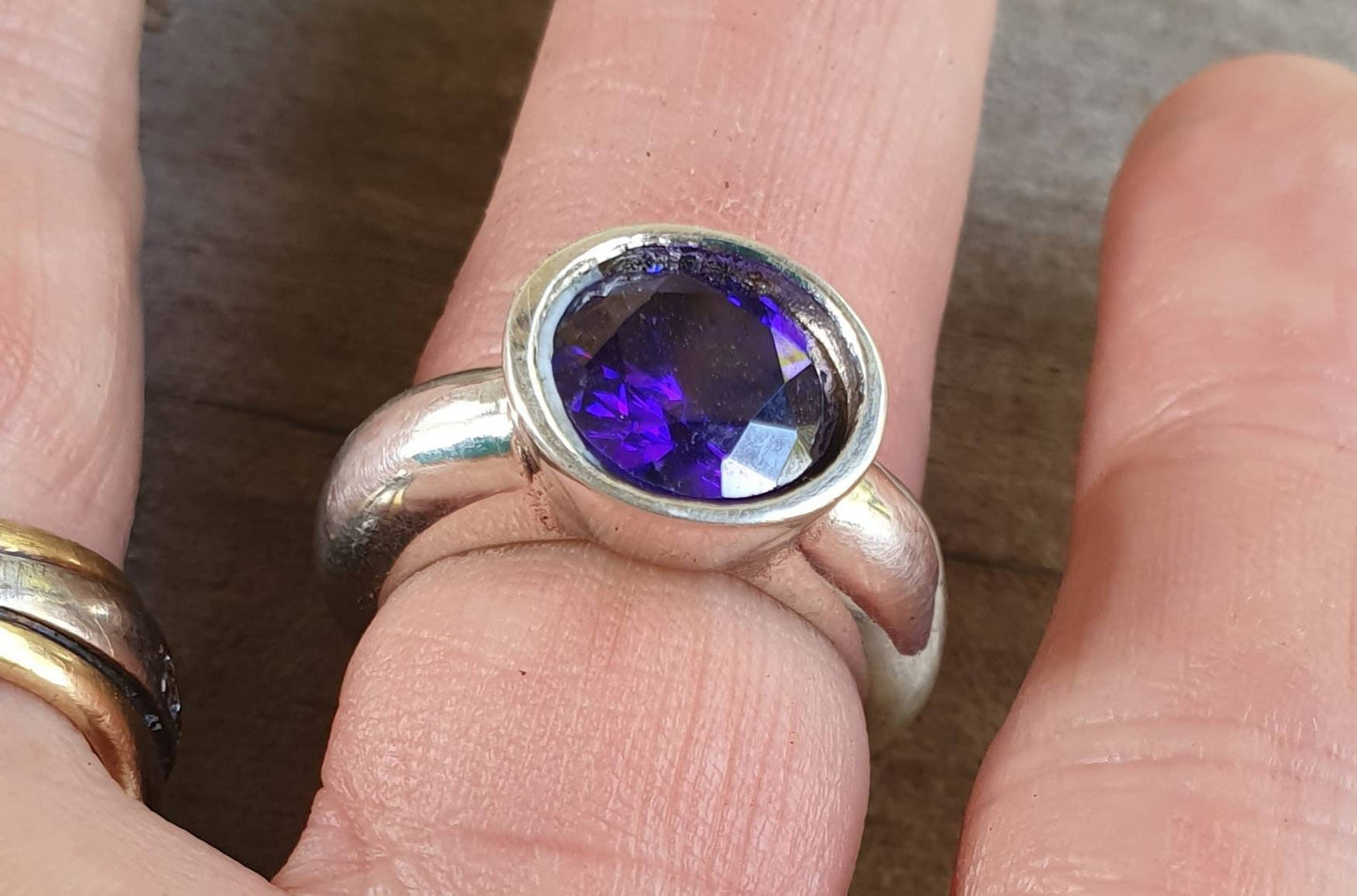 Cz ring,sterling silver,Purple Cubic zirconia,chunky amethyst solitare,silver cz,handmade, ring,goddess,boho,solitare ring,new a