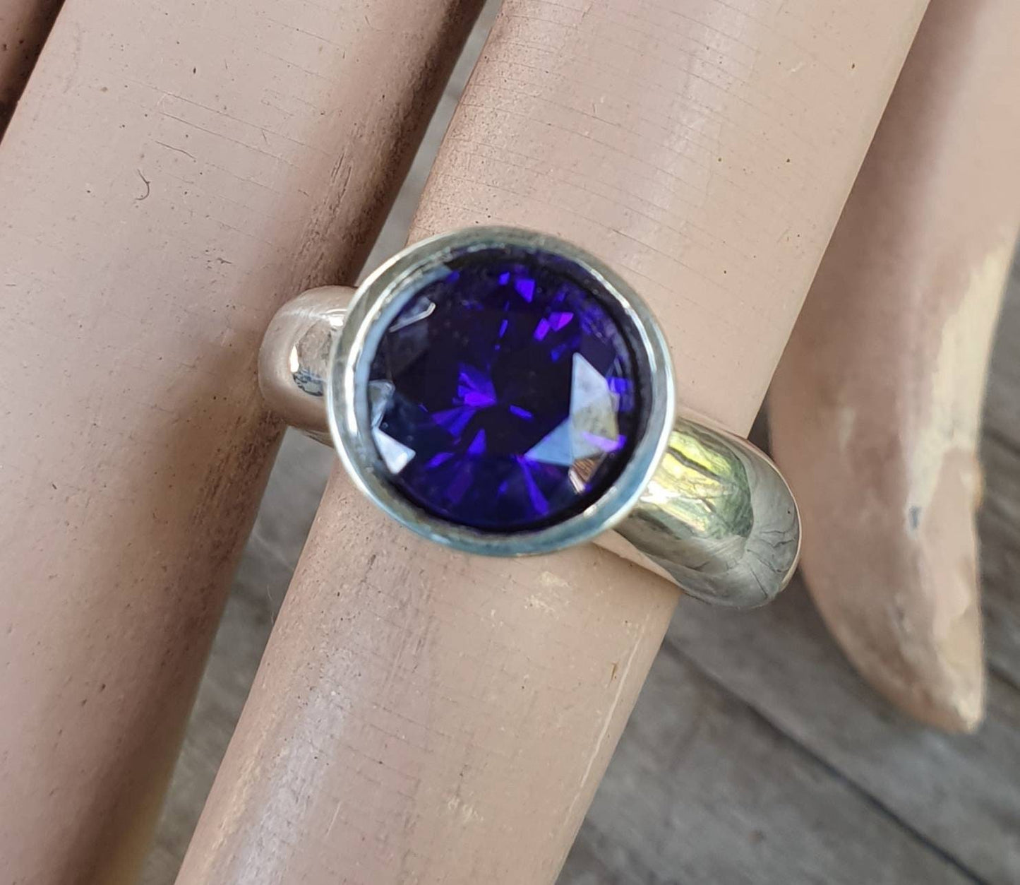 Cz ring,sterling silver,Purple Cubic zirconia,chunky amethyst solitare,silver cz,handmade, ring,goddess,boho,solitare ring,new a