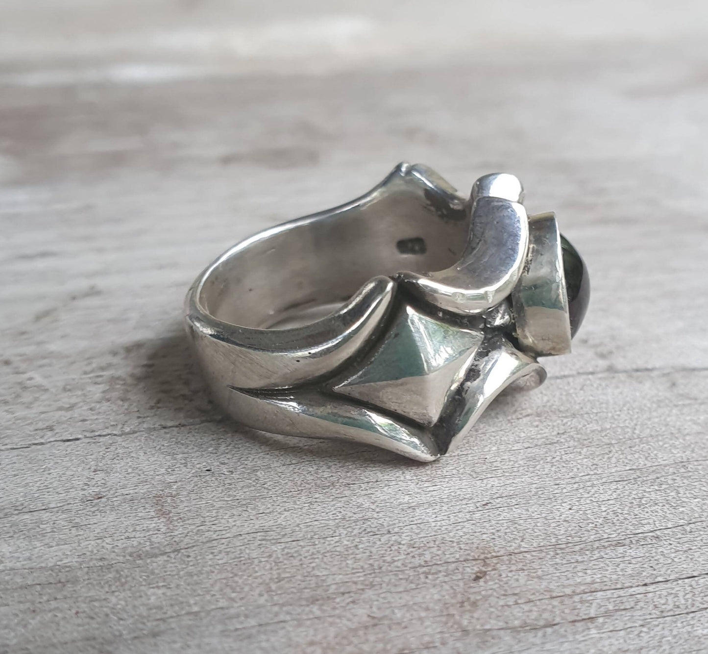 Chunky ring,solid sterling silver,cubic zirconia,cz,unusual pyramid shaped, industrial band,mans cz wedding dress ring