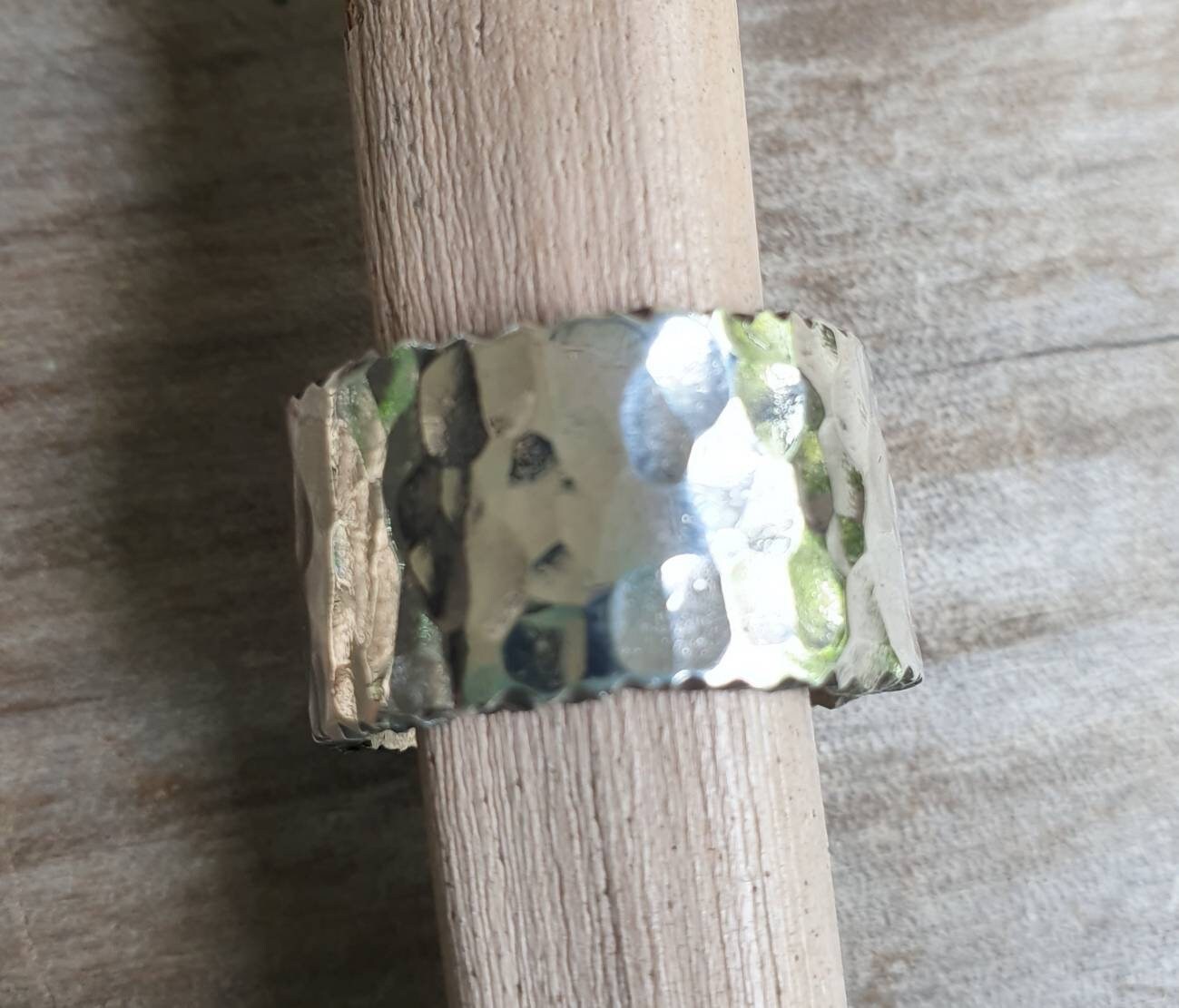 Wide solid ring, sterling silver band,13mm hammered rustic,chunky,uneven,thick wedding dress ring