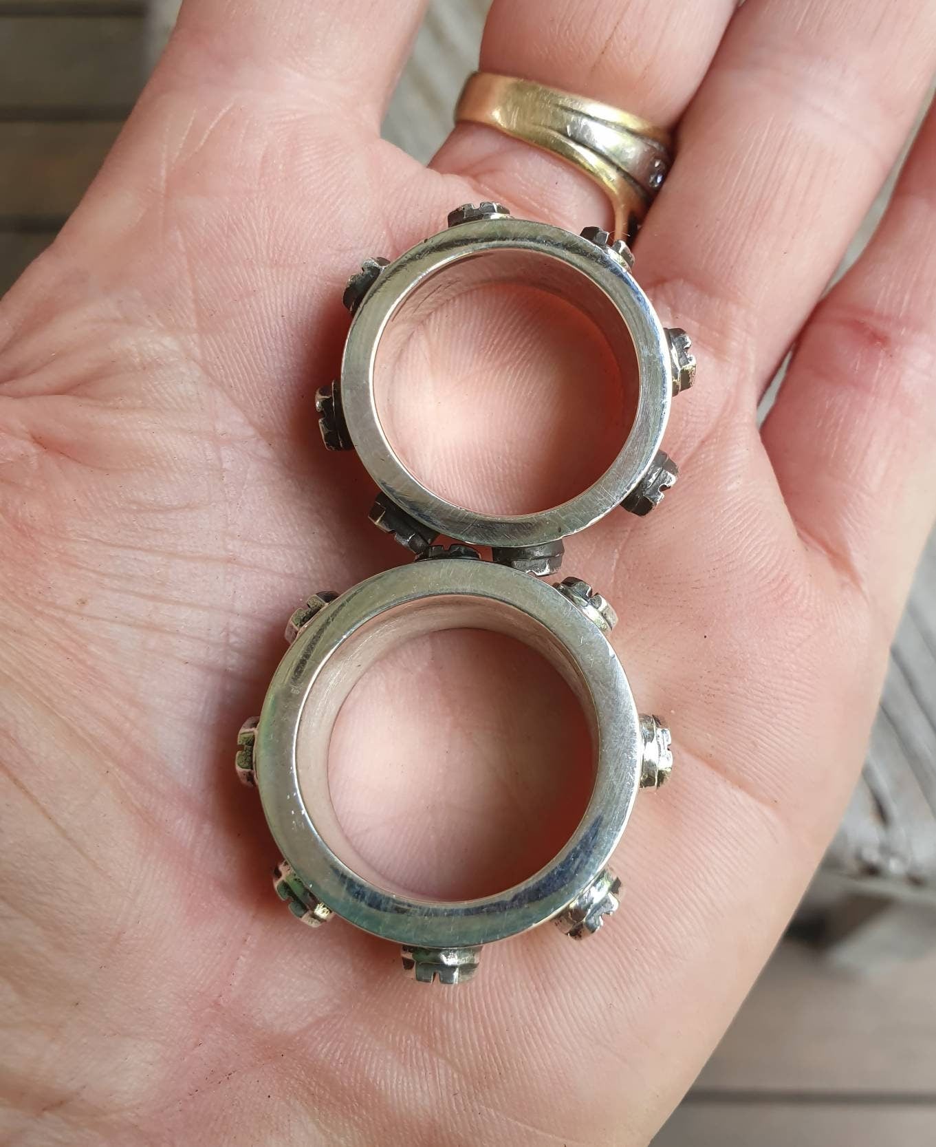 Chunky silver ring,solid sterling silver,Rustic mechanical,screws,heavy,industrial steampunk,nugget,men's fashion,handmade,rockabilly