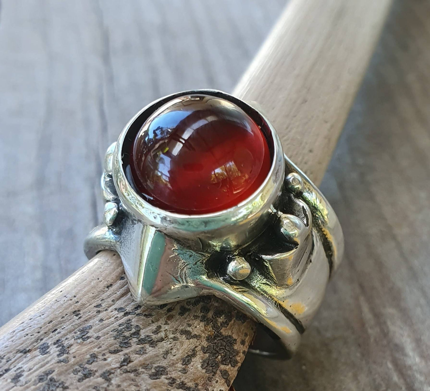 Garnet chunky ring,sterling silver,large garnet cabachon,unisex ring,wedding ring,boho,gemstone ring,handmade, retro,signet,