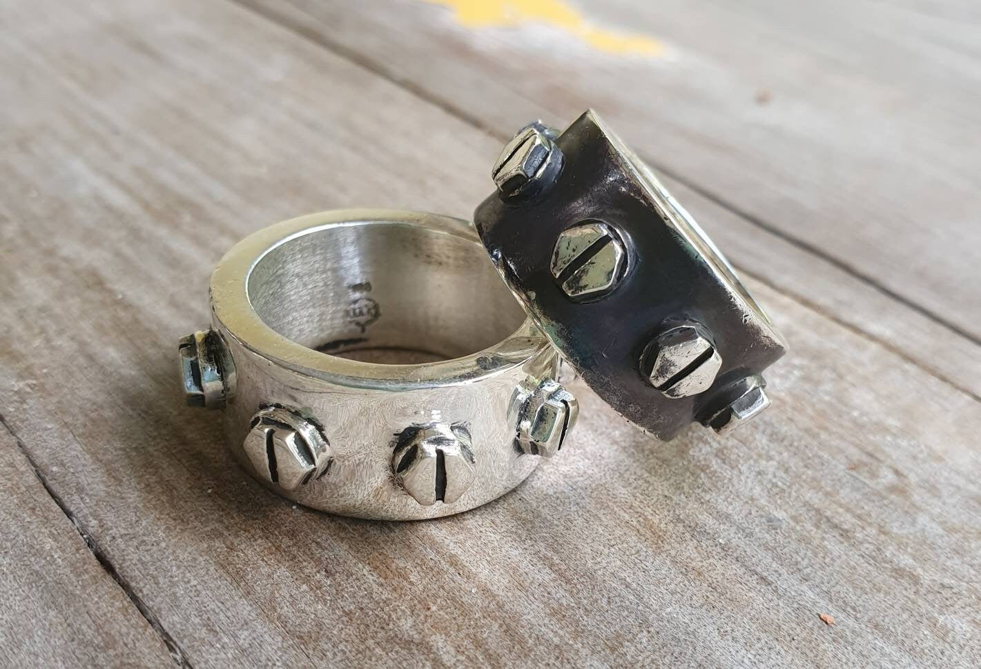 Chunky silver ring,solid sterling silver,Rustic mechanical,screws,heavy,industrial steampunk,nugget,men's fashion,handmade,rockabilly