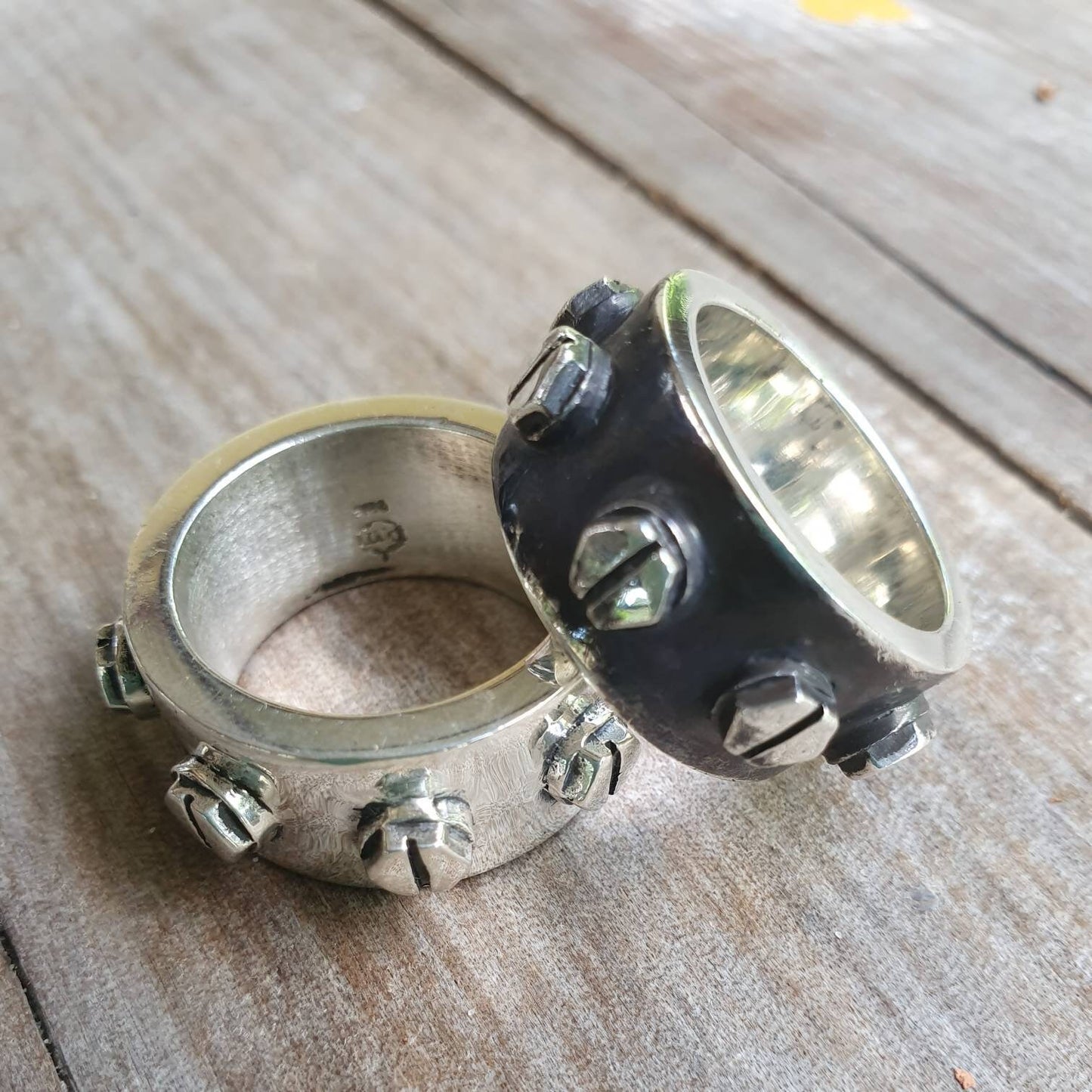Chunky silver ring,solid sterling silver,Rustic mechanical,screws,heavy,industrial steampunk,nugget,men's fashion,handmade,rockabilly