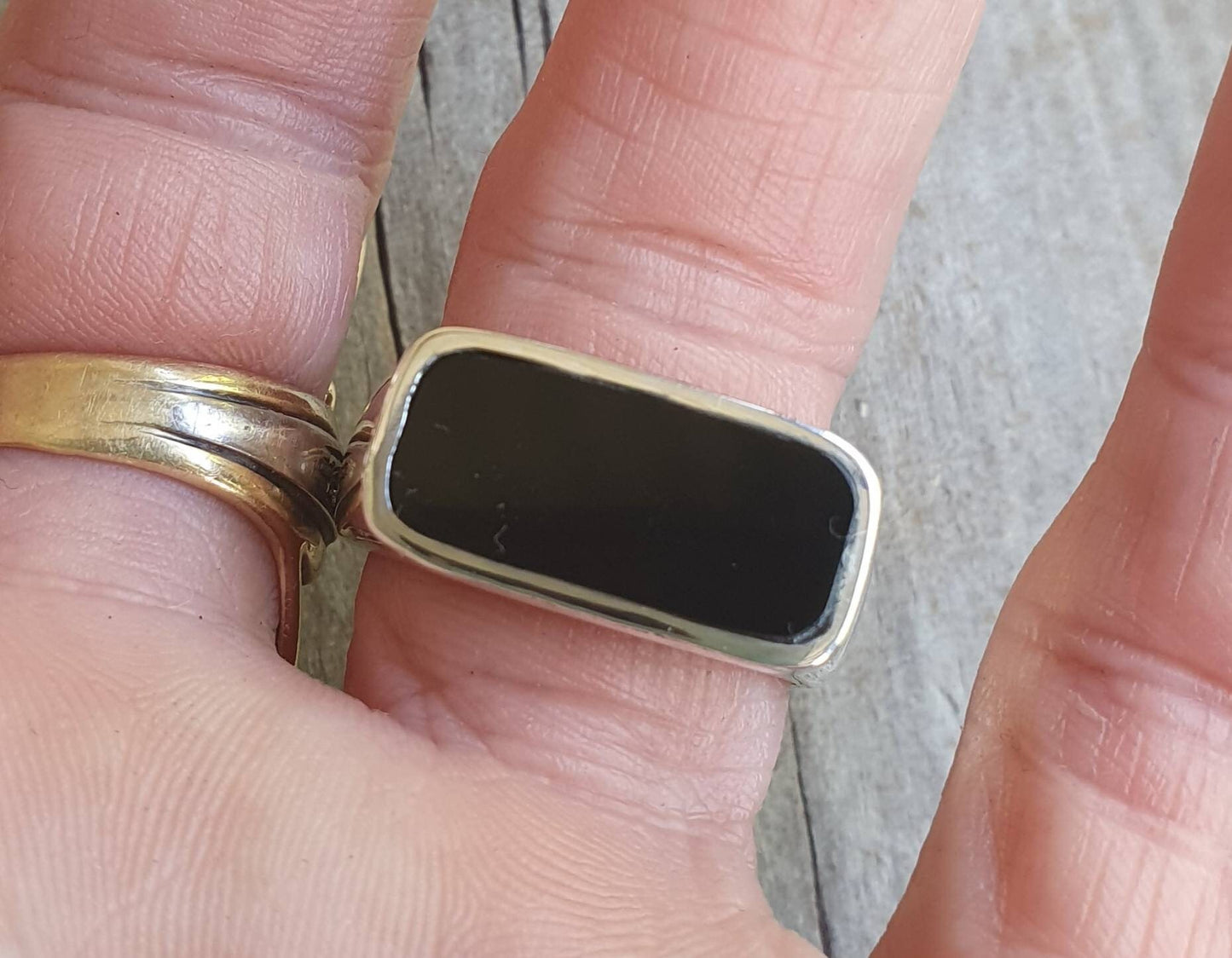 Rectangle ring,black acyrlic ring,sterling silver,chunky,handmade,Micheal Hutchence tribute,plain silver signet,Chunky,unisex