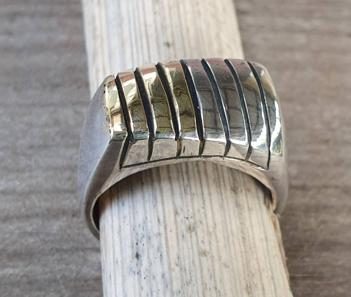 Gold and silver ring, two tone ring,sterling silver,9ct gold strips,boho,handmade,