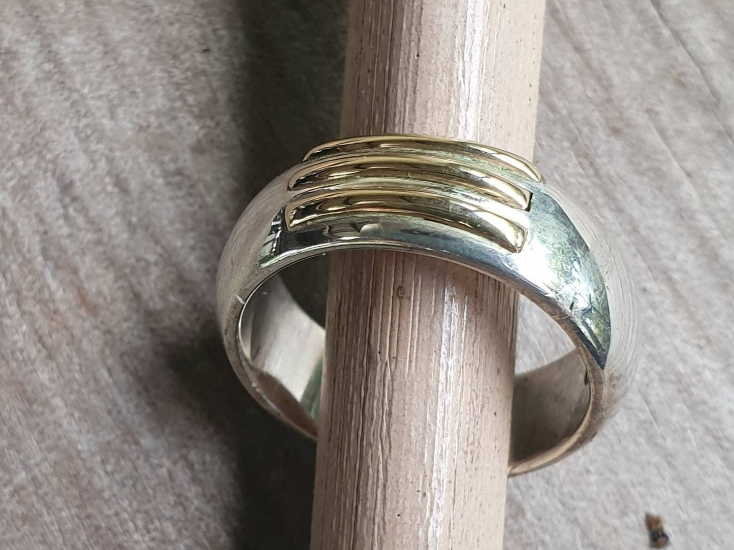 two tone ring,9ct gold on sterling silver,plain modern band,gold and silver wedding ring,handmade silver band