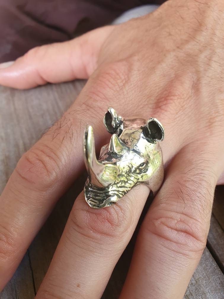 Large rhino ring,rhinocerious ring,sterling silver,spiked ring,chunky ring,woodland,African ring,safari