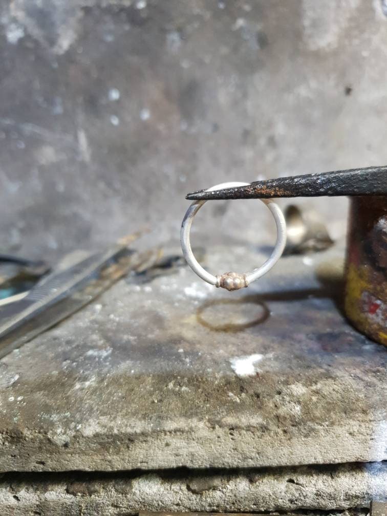 two tone ring,9ct gold on sterling silver,plain modern band,gold and silver wedding ring,handmade silver band