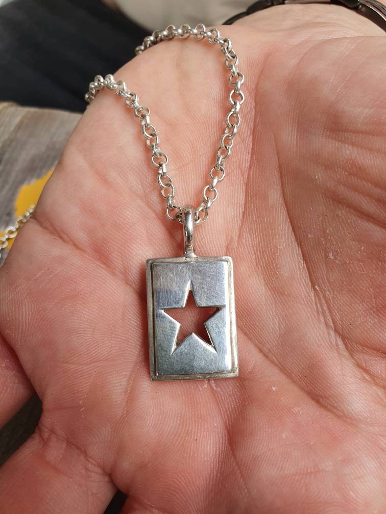 Star ID tag,sterling silver,handmade star pendant,rockabilly,hipster,boho shic,gypsy,new age