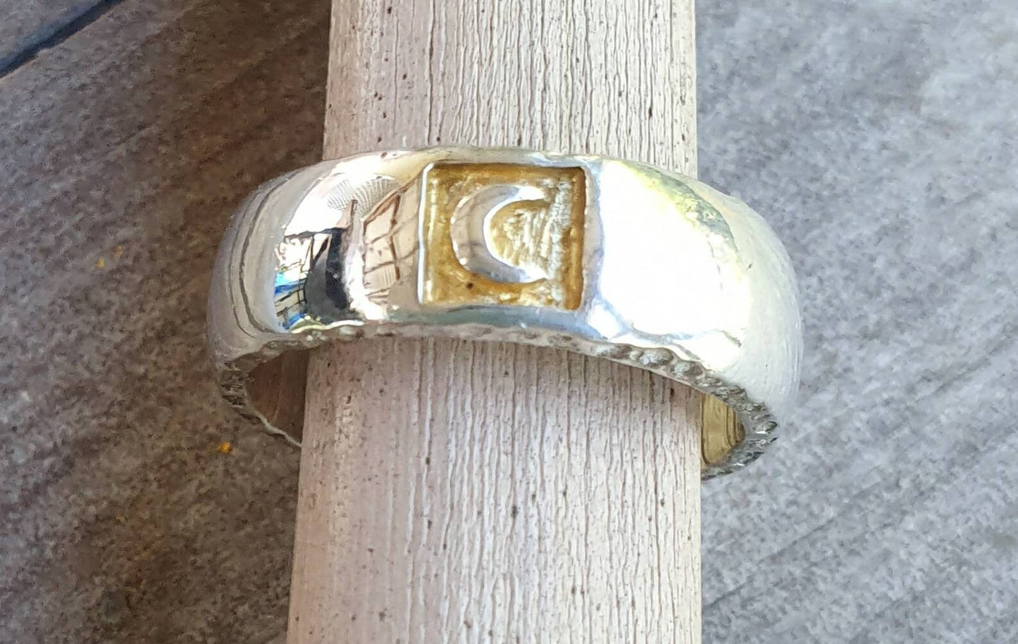 Moon ring,sterling silver with gold,crecent moon, two tone band,goddess ring,