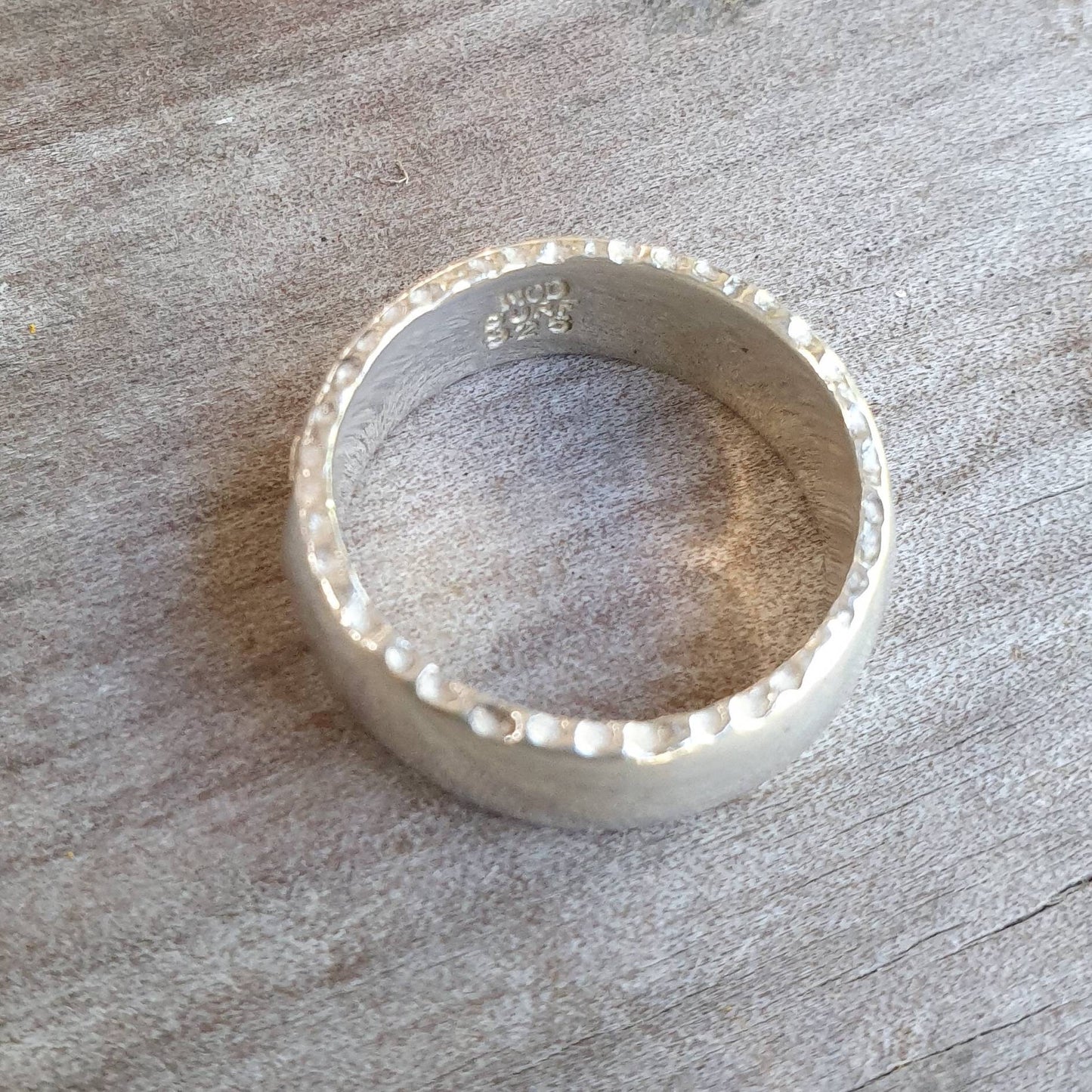Moon ring,sterling silver,crecent moon,solid band with rustic sides band,goddess ring,
