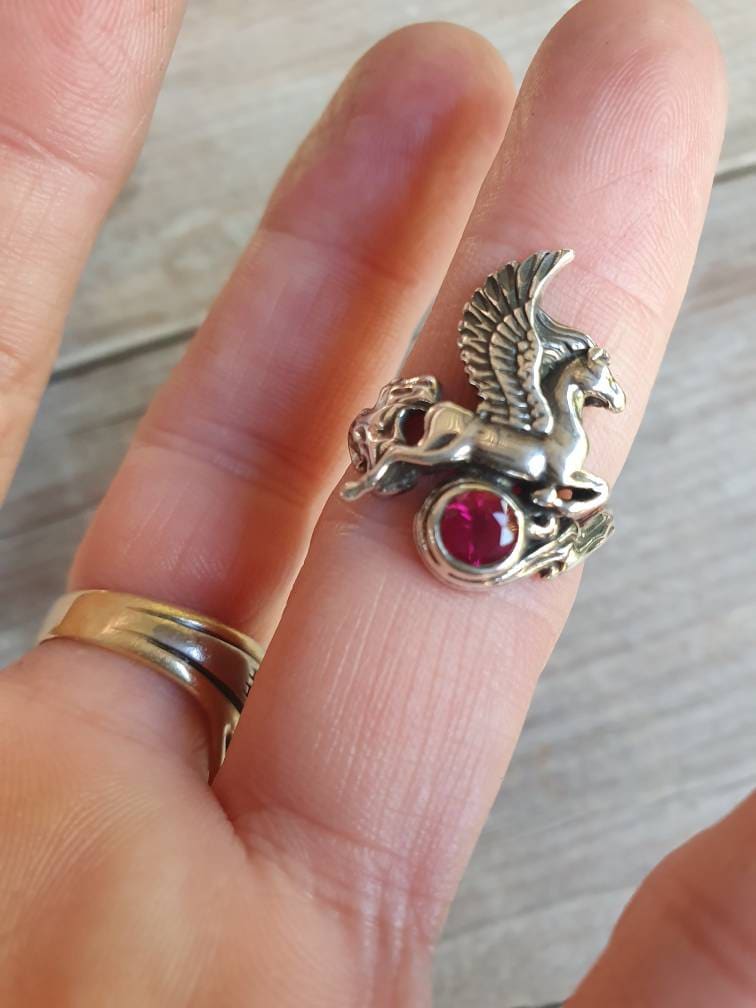 PEGASUS,mythical horse,sterling silver,unicorn, fantasy ring,alternative,new age,boho,hippy,art nouveau,goddess,womens fashion,magic,merlin