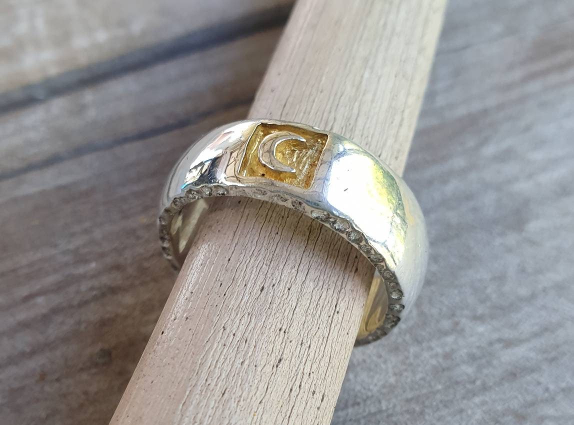 Moon ring,sterling silver,crecent moon,solid band with rustic sides band,goddess ring,