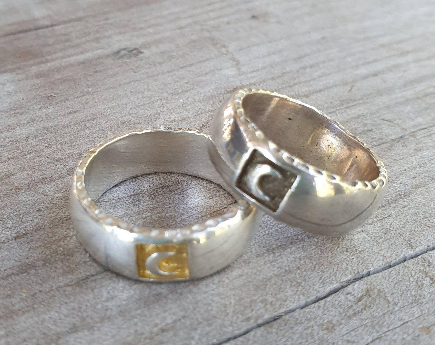 Moon ring,sterling silver,crecent moon,solid band with rustic sides band,goddess ring,