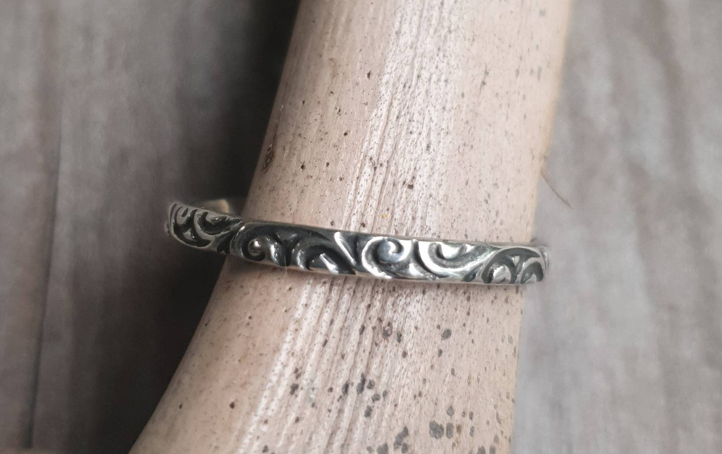 stackers,decorative vintage three tone style bands,sterling silver,brass,copper,handmade,boho vintage scroll,Victorian pattern ring,